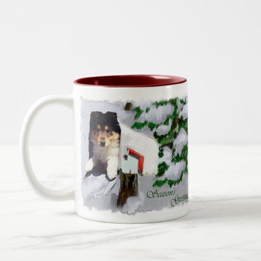 Tri-Color Collie Welpe Weihnachtsgeschenke Zweifarbige Tasse (Links)