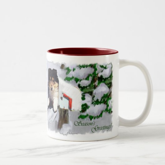 Tri-Color Collie Welpe Weihnachtsgeschenke Zweifarbige Tasse (Rechts)