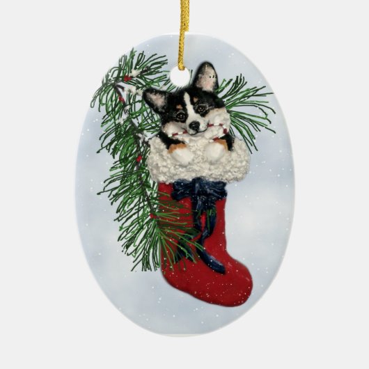 Tri-Color Corgi in Weihnachten Strumpf Ornament (Vorne)