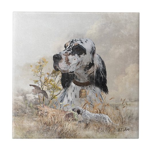 Tri Color English Setter Art, Holcock Jagen Fliese (Vorderseite)