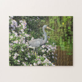 Tri-Color Heron, Wilde Blume und Reflexionen Puzzle