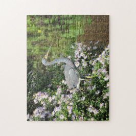 Tri-Color Heron, Wilde Blume und Reflexionen Puzzle