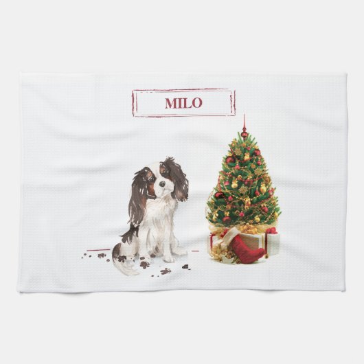 Tri-Color King Charles Spaniel Funny Christmas Dog Geschirrtuch (Horizontal)