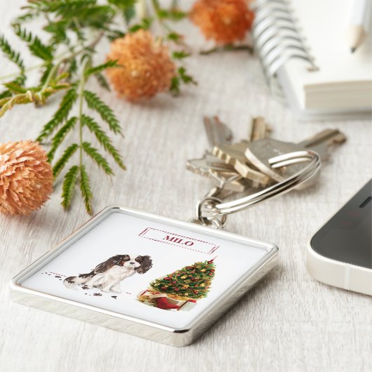 Tri-Color King Charles Spaniel Funny Christmas Dog Schlüsselanhänger (Seite)