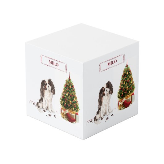 Tri-Color King Charles Spaniel Funny Christmas Dog Würfel (Vorderseite Schrägansicht)