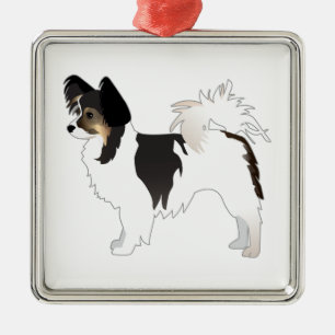 Tri-color Papillon Toy Hund Rasse Illustration Silbernes Ornament