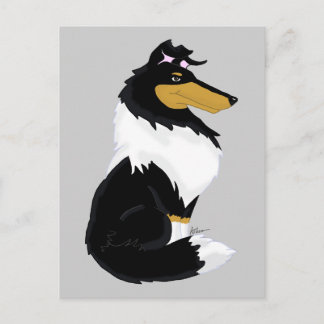 Tri-color Rough Collie Cartoon Postcard Postkarte