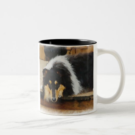 Tri-Color Rough Collie Geschenke Zweifarbige Tasse (Rechts)
