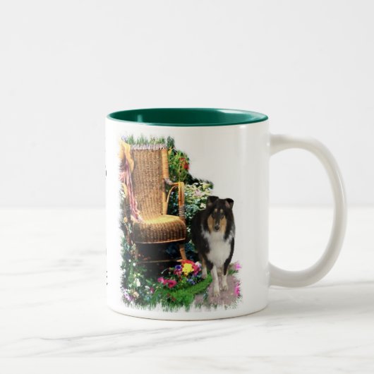 Tri-Color Rough Collie Kunstgeschenke Zweifarbige Tasse (Rechts)