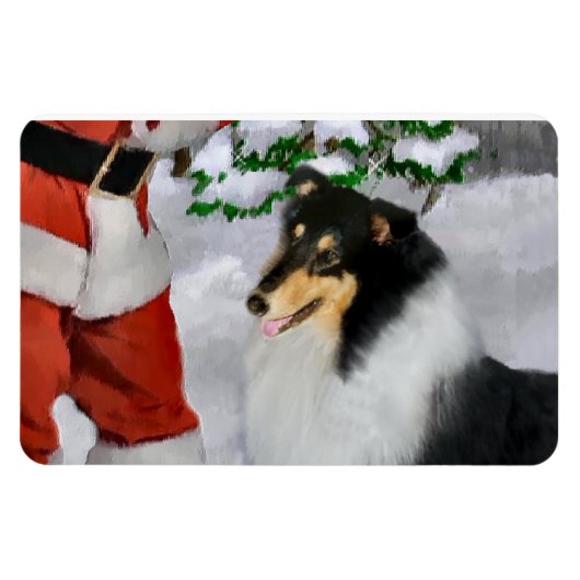 Tri Color Rough Collie mit Weihnachten Magnet (Horizontal)