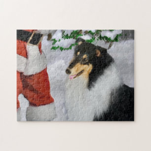 Tri Color Rough Collie mit Weihnachten Puzzle