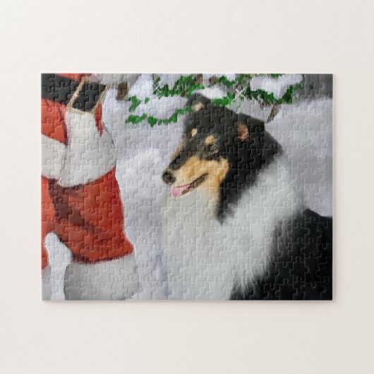 Tri Color Rough Collie mit Weihnachten Puzzle (Horizontal)