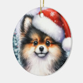 Tri Color Spitz Watercolor Weihnachten Keramik Ornament (Links)