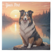 Tri Colored Collie am See Fliese (Vorderseite)