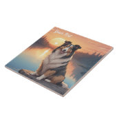 Tri Colored Collie am See Fliese (Seite)