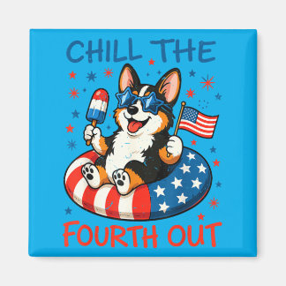 Tri Colored Corgi 4th July Chill Fouth Out Corgi Magnet
