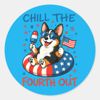 Tri Colored Corgi 4th July Chill Fouth Out Corgi Runder Aufkleber