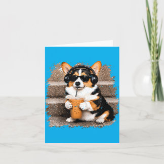 Tri Colored Corgi Drinking Iced Coffee Funny Corgi Karte