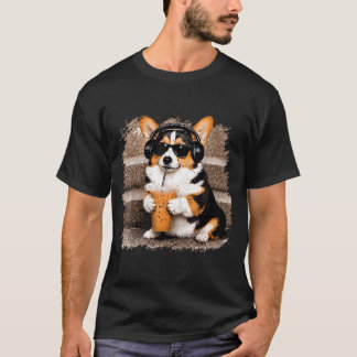 Tri Colored Corgi Drinking Iced Coffee Funny Corgi T-Shirt