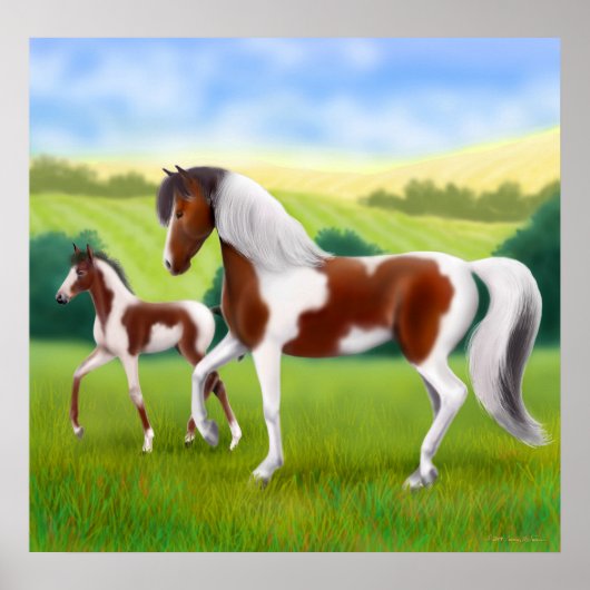 Tri Colored Paint Horse and Foal Poster (Vorne)