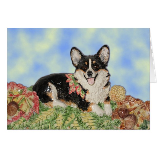 Tri Corgi im Herbstlaub (Vorderseite (Horizontal))