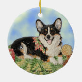 Tri Corgi im Herbstlaub - Corgi-Verzierung Keramik Ornament (Hinten)
