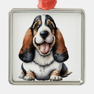 TRI FARBE WATERCOLOR BASSET HUND ORNAMENT AUS METALL