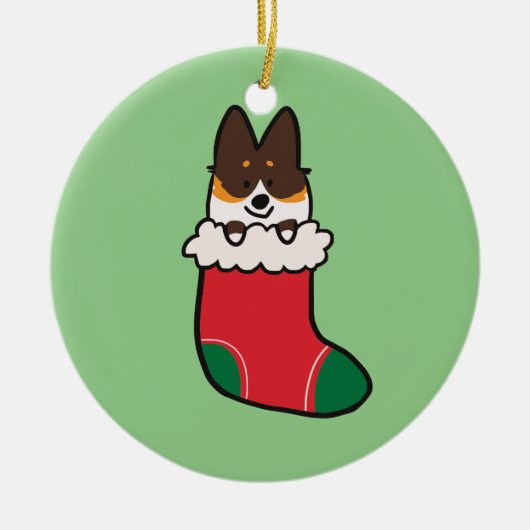 Tri Farbecorgi-Strumpf-Verzierung | CorgiThings Keramikornament (Vorne)