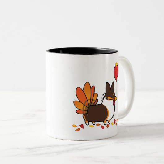 Tri FarbeErntedankcorgi-Tasse | CorgiThings Zweifarbige Tasse (VorderseiteRechts)