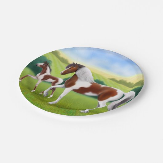 Tri Farben-Stuten-und Fohlen-Pferdepapier-Teller Pappteller (Schrägansicht)