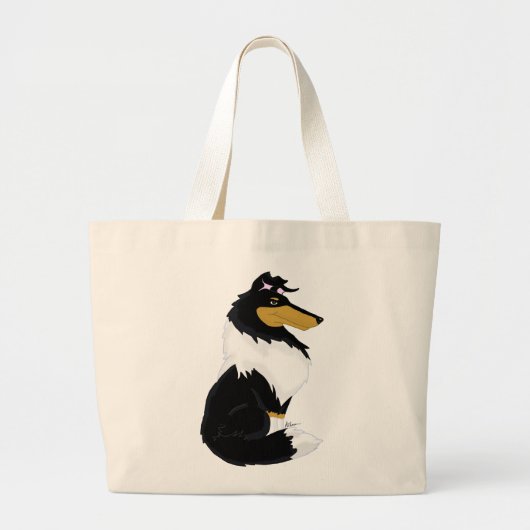 Tri Farberaue Collie-Cartoon-Tasche Jumbo Stoffbeutel (Vorne)