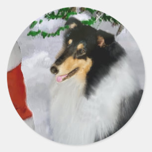 Tri Farberaue Collie-Weihnachtsgeschenke Runder Aufkleber