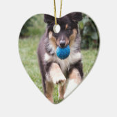 Tri farbiger australischer Schäfer-Welpe Keramik Ornament (Links)