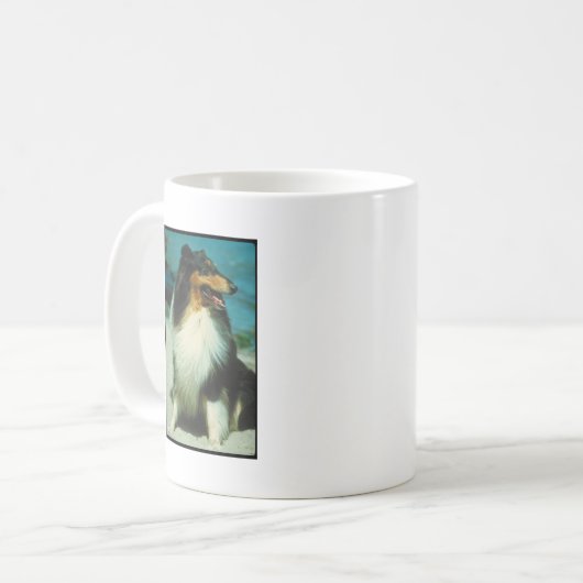 Tri Farbiger Collie-rauer Mantel Kaffeetasse (Vorderseite Links)