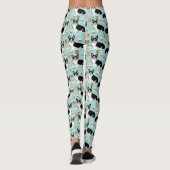 Tri farbiges Corgi-Kaffeemuster - Blau Leggings (Rückseite)