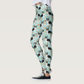 Tri farbiges Corgi-Kaffeemuster - Blau Leggings (Links)
