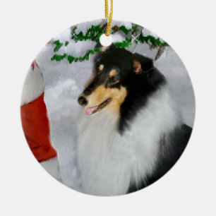 Tri Farbraue Collie-Weihnachtsgeschenk-Verzierung Keramikornament