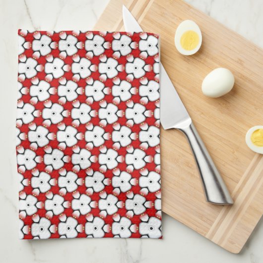 Tri Floral Red White Geometric Geschirrtuch (Viertel Falte)