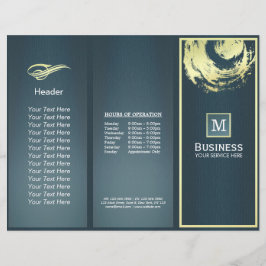 Tri-Fold Gold Blue Monogram Yoga Massage Broschüre