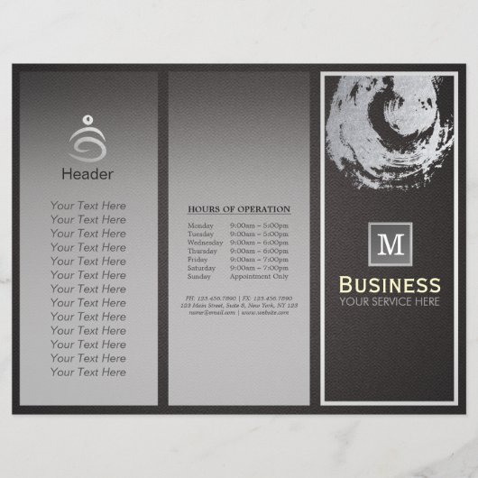 Tri-Fold Yoga Studio Broschüre Black & Silver ZEN (Vorne)