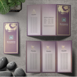 Tri-Fold-Yoga-Studio-Broschüre Lila Gold ZEN-Symbo Flyer