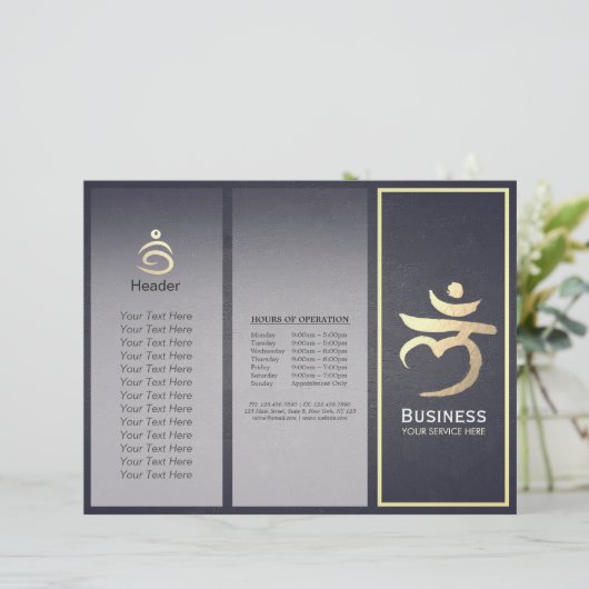 Tri-Fold Yoga Studio Broschüren Root Chakra Mantra (Stehend Vorderseite)