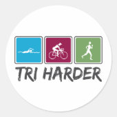 Tri Harder (Triathlon) Runder Aufkleber (Vorderseite)