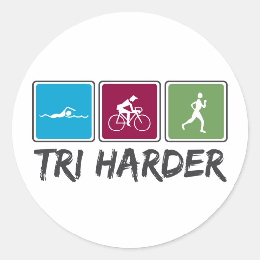 Tri Harder (Triathlon) Runder Aufkleber (Vorderseite)