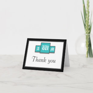 Tri-Monogram Aquamarin Modern Danke Notizkarten