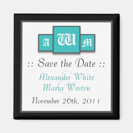 Tri-Monogram Aquamarin Moderne Speichern Sie die D Magnet (Vorne)