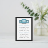 Tri-Monogram Blue Modern Guest Reference Cards Begleitkarte (Stehend Vorderseite)