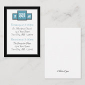 Tri-Monogram Blue Modern Guest Reference Cards Begleitkarte (Vorne/Hinten)