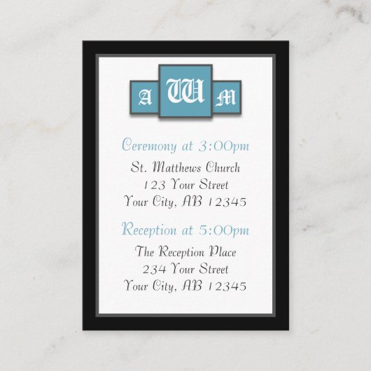 Tri-Monogram Blue Modern Guest Reference Cards Begleitkarte (Vorderseite)