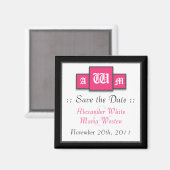 Tri-Monogram Fuchsia Modern Save the Date Magnete Magnet (Vorderseite/Rückseite)